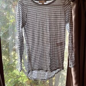 KORS Michael Kors Gray Striped Long Sleeve Top